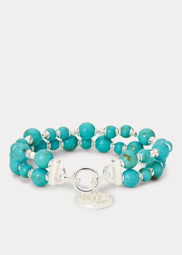 Pulsera Ralph Lauren Mujer Plateados - Turquoise-Bead Logo - VPRBK7809